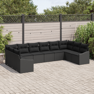 Set di divano da giardino a 10 pezzi con cuscini rattan polietilene nero