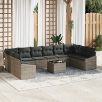 Set di divani da giardino 10 pezzi con cuscini Rattan poliestere grigio