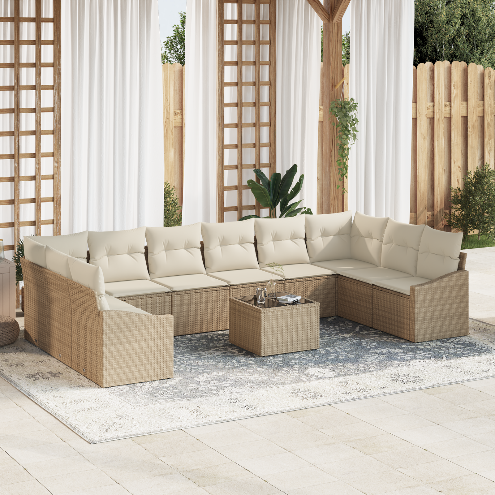 Set Divano da Giardino 11 Pezzi con Cuscini Rattan Marrone PE