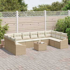 Set Divano da Giardino 11 Pezzi con Cuscini Rattan Marrone PE