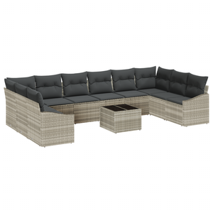 Set di divani da giardino da 11 pezzi con cuscini grigio polyrattan