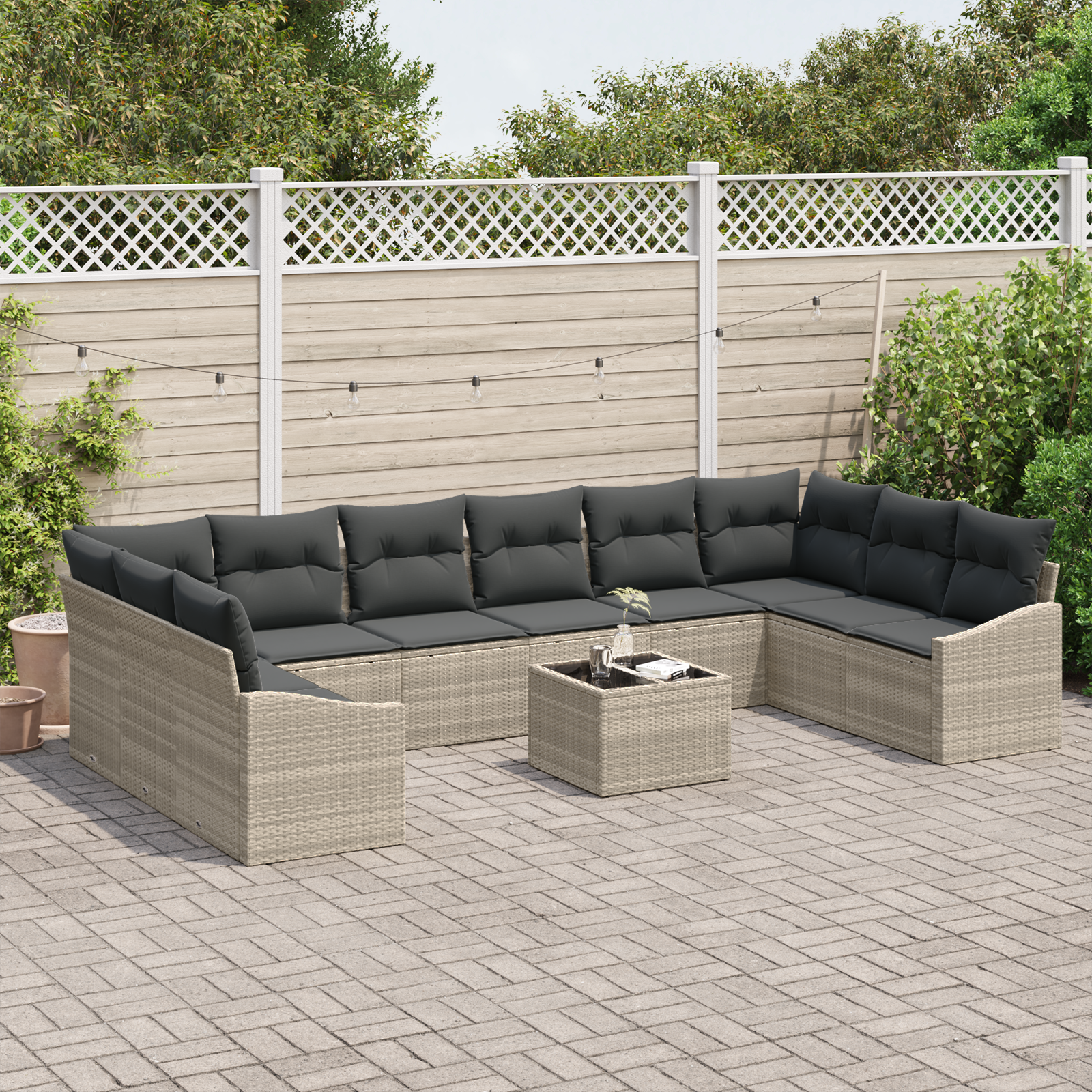 Set di divani da giardino da 11 pezzi con cuscini grigio polyrattan