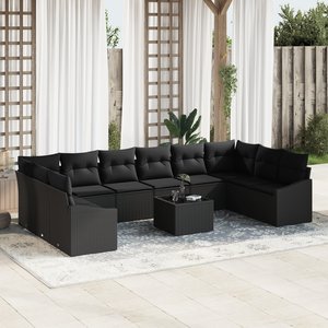 Set di Divani da Giardino a 11 Pezzi con Cuscini Rattan Nero