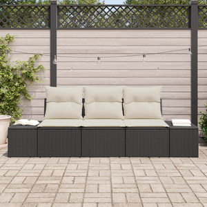 Set Divano da Giardino a 3 Pezzi con Cuscini Nero Rattan Polimerico