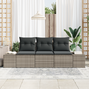 Set di Divani da Giardino a 3 Pezzi con Cuscini Grigi in Polyrattan