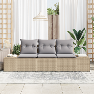 Set Divano da Giardino 3 Pezzi con Cuscini Beige Polyrattan