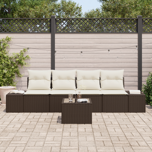 Set Divano Giardino 5 Pezzi con Cuscini Marrone Polyrattan