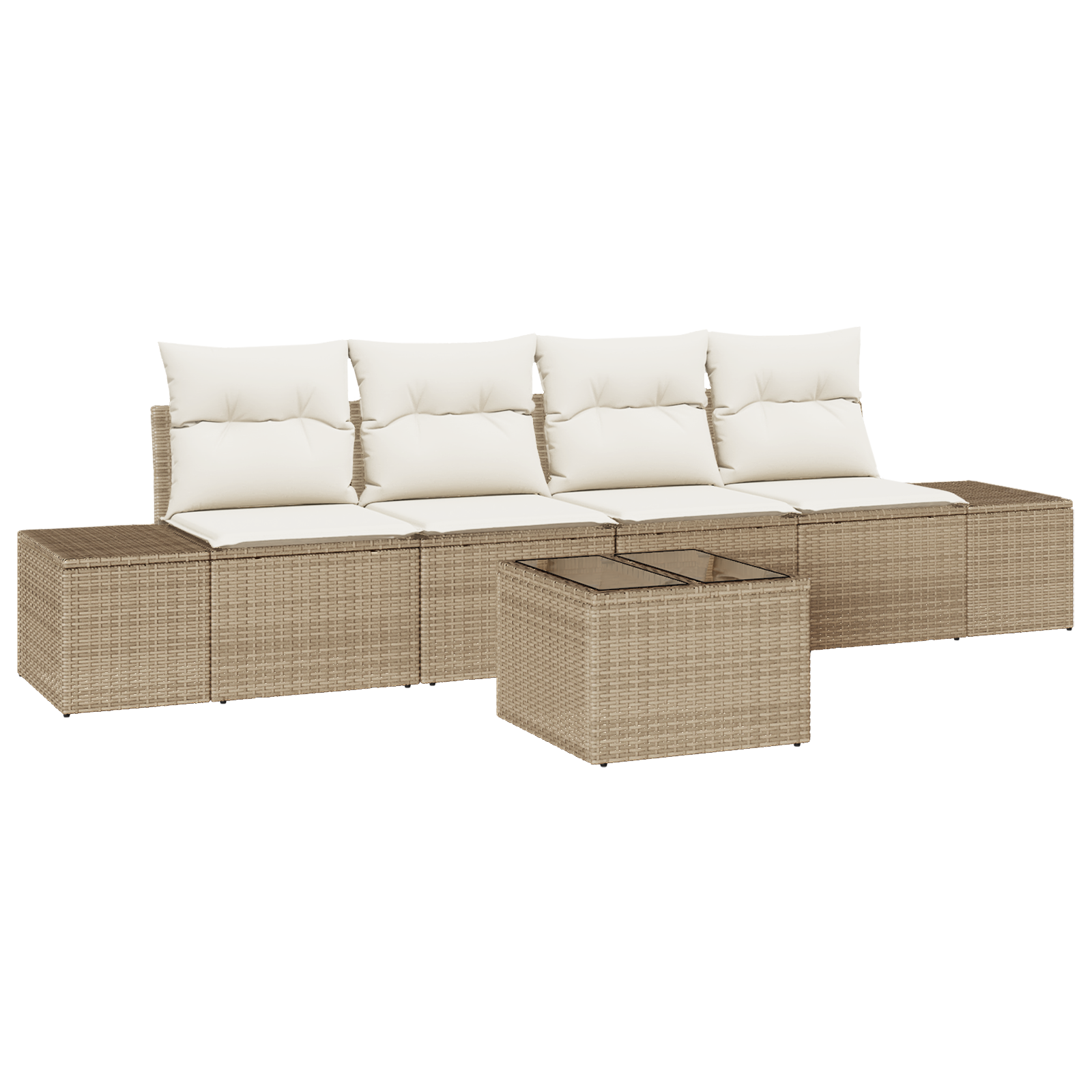 Set Divano da Giardino 5 Pezzi con Cuscini Beige Polyrattan