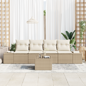 Set Divano da Giardino 5 Pezzi con Cuscini Beige Polyrattan