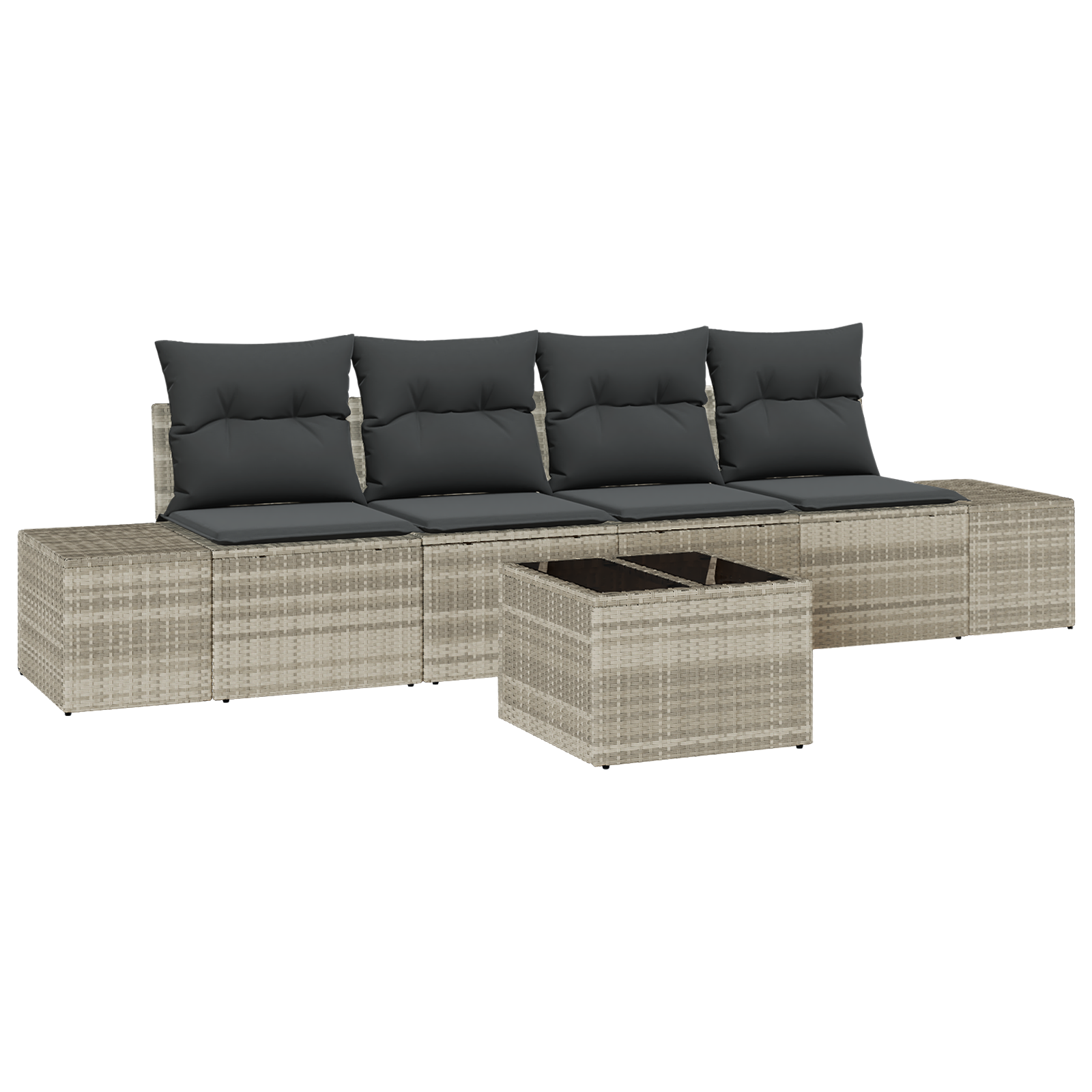 Set Divano da Giardino 5 Pezzi con Cuscini Grigio Chiaro Polyrattan