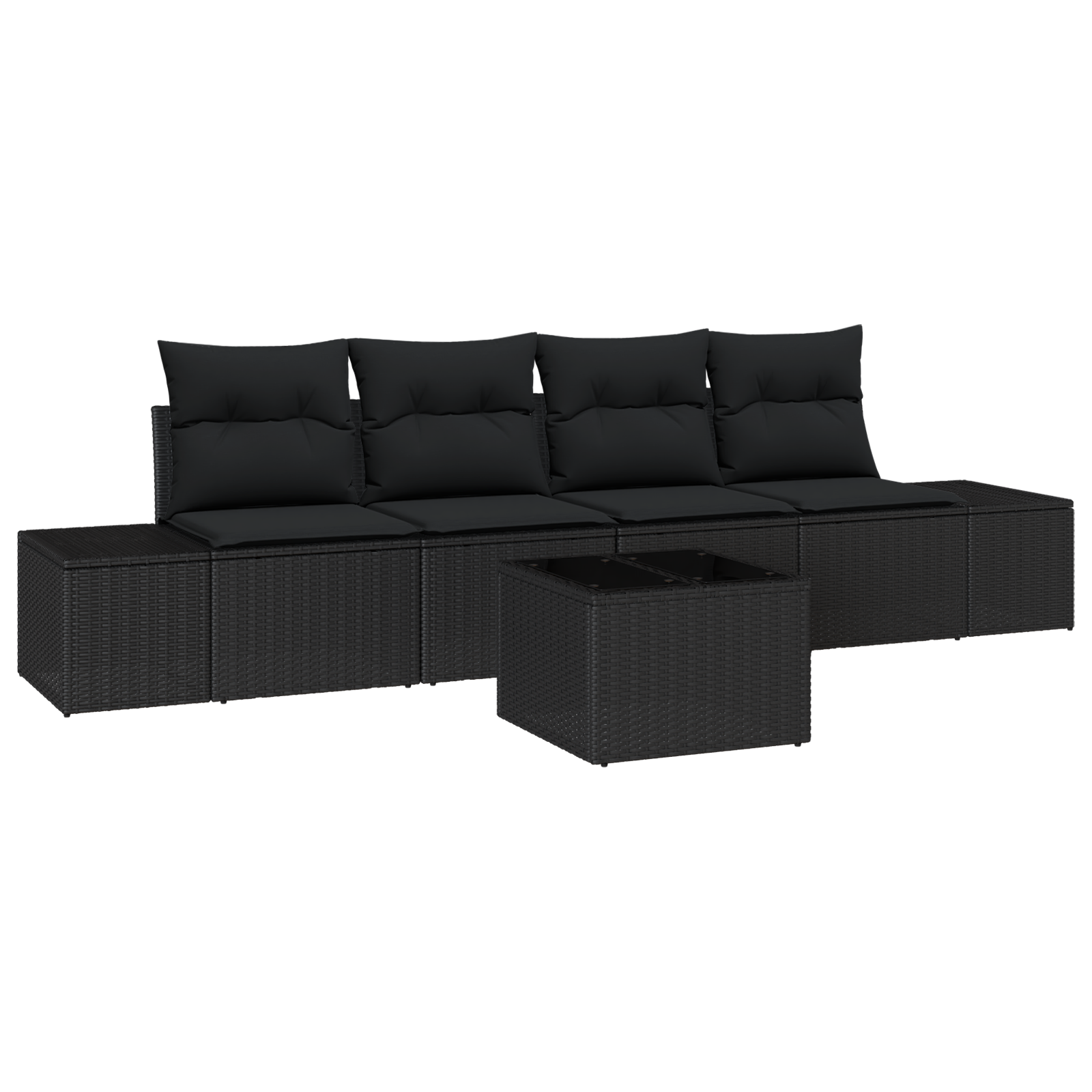 Set Divano da Giardino 5 Pezzi con Cuscini Nero Polyrattan
