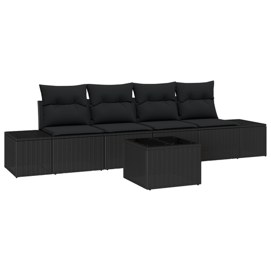 Set Divano da Giardino 5 Pezzi con Cuscini Nero Polyrattan
