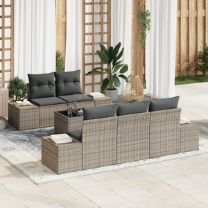 Set Divano da Giardino 6 Pezzi con Cuscini Grigio Polyrattan