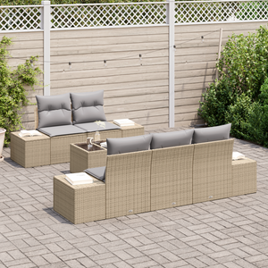 Set di divani da giardino 6 pezzi con cuscini Beige Polyrattan