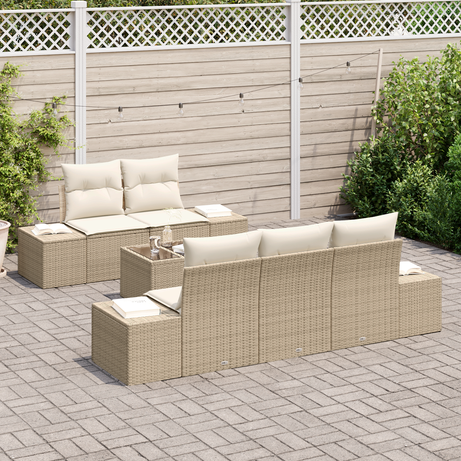 Set Divano Giardino 6 Pezzi con Cuscini Beige Polyrattan