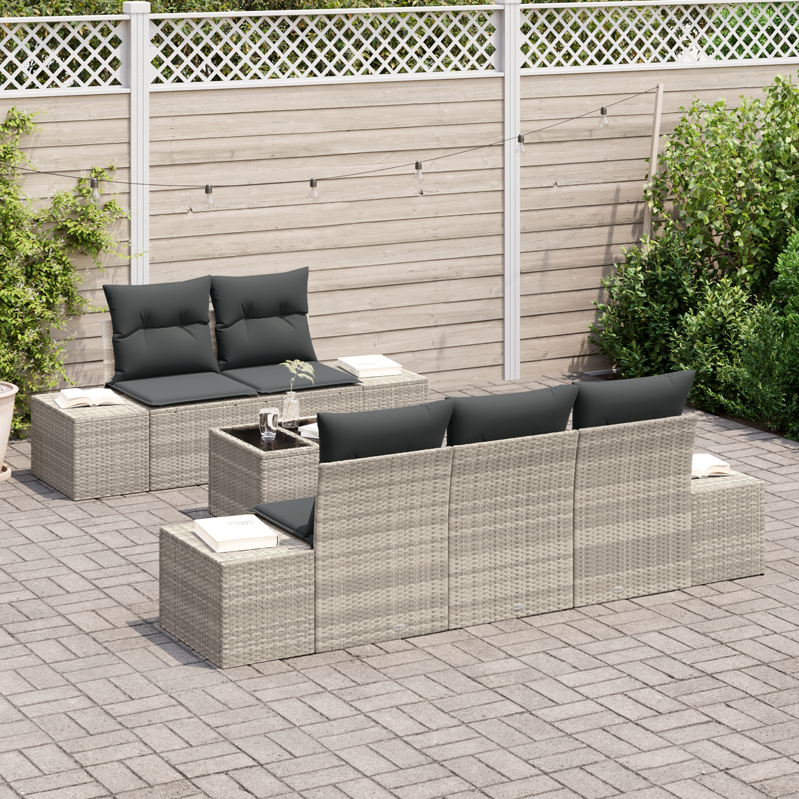 Set di divani da giardino da 6 pezzi con cuscini Grigio chiaro Polyrattan