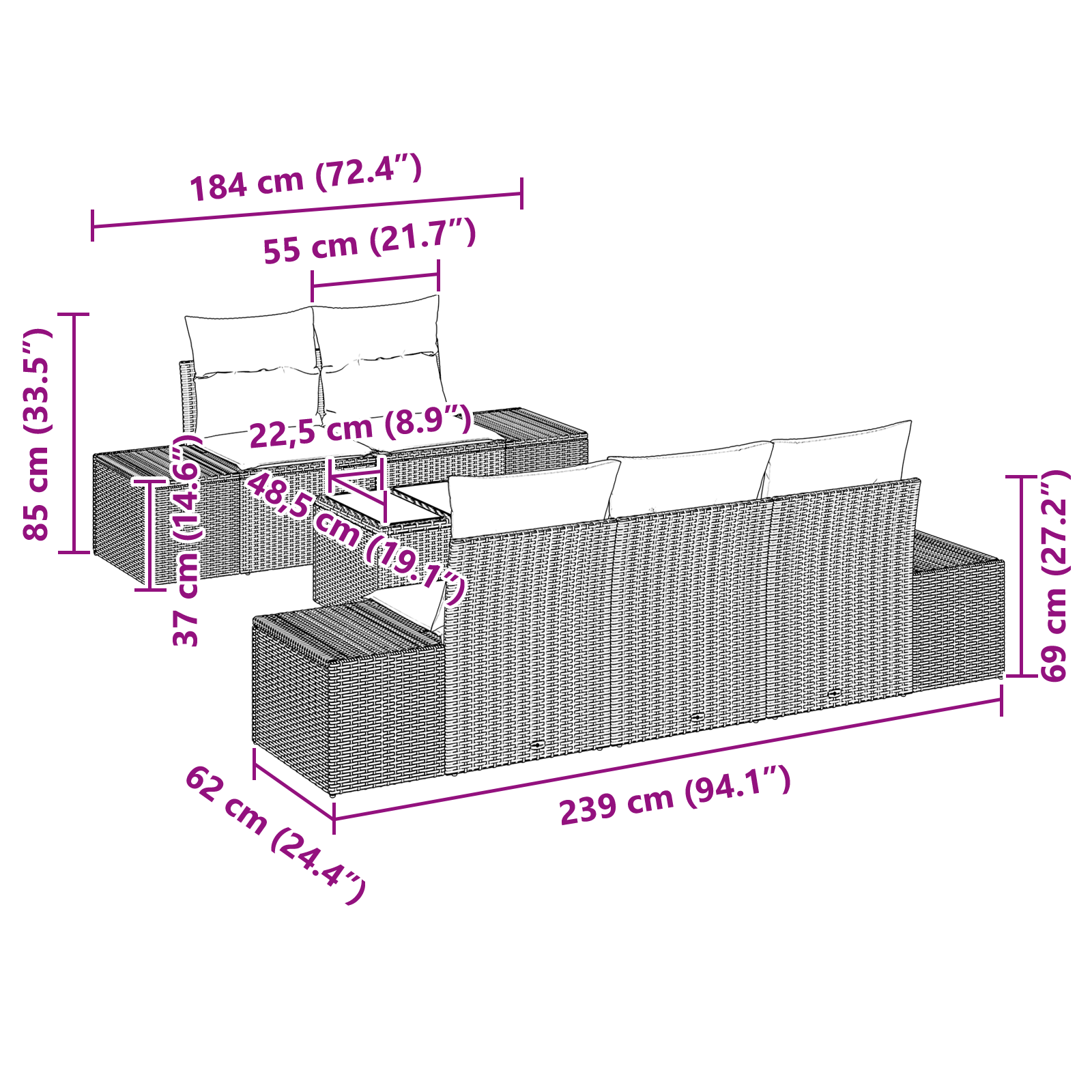 Set di divani da giardino da 6 pezzi con cuscini Grigio chiaro Polyrattan