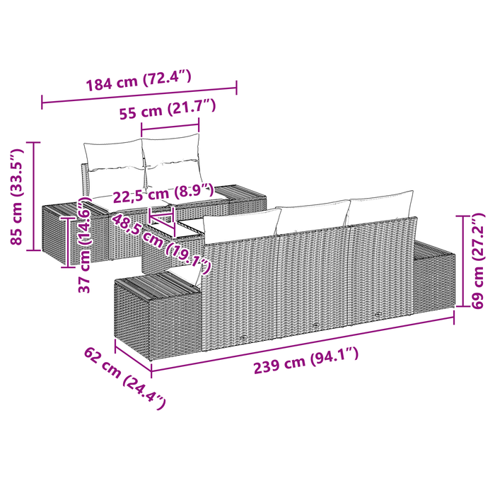 Set di divani da giardino da 6 pezzi con cuscini Grigio chiaro Polyrattan