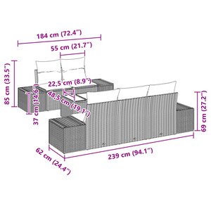 Set Divano da Giardino di 6 Pezzi con Cuscini Nero Polyrattan