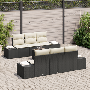 Set Divano da Giardino con Cuscini Nero in Polyrattan