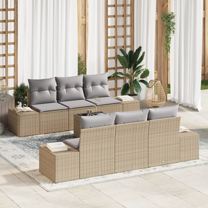 Set di divani da giardino a 7 pezzi con cuscini Beige Polirattan