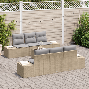 Set di divani da giardino a 7 pezzi con cuscini Beige Polirattan
