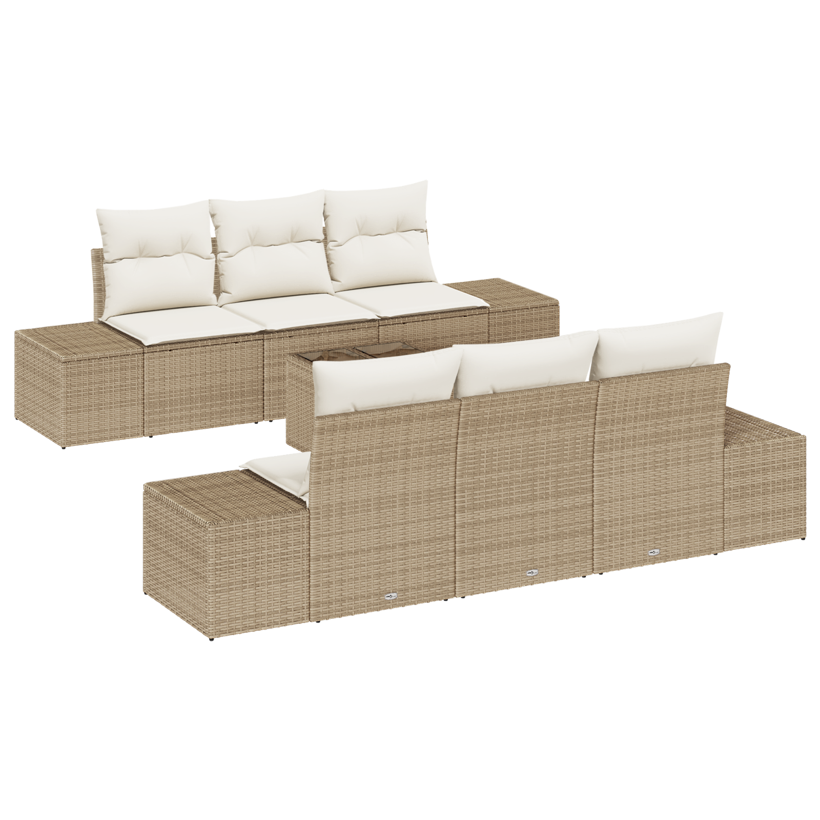 Set Divano da Giardino 7 Pezzi con Cuscini Beige Polirattan