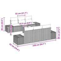Set Divano Giardino 7 Pezzi con Cuscini Nero Polyrattan