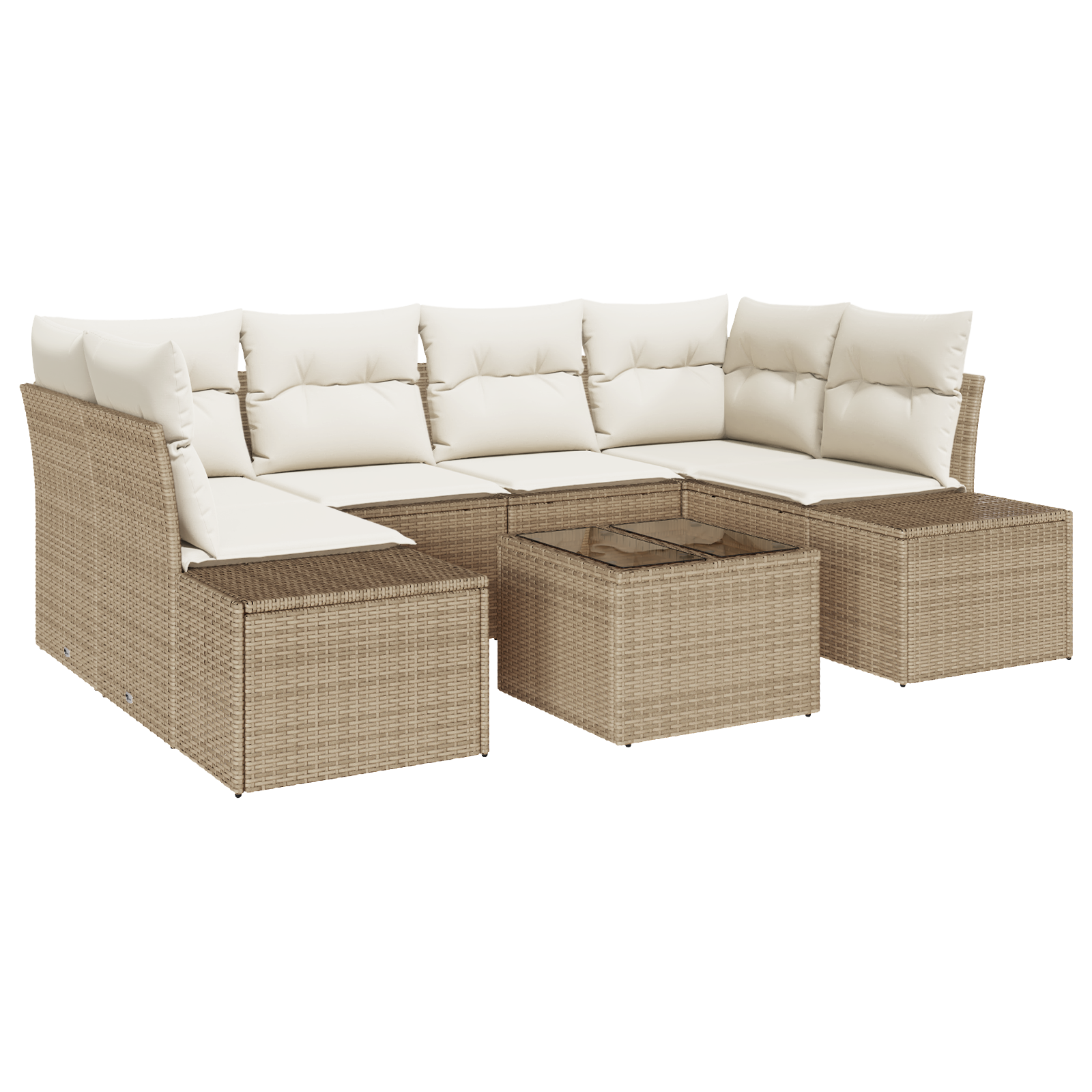 Set di divani da giardino 7 Pezzi con cuscini Beige Polirattan
