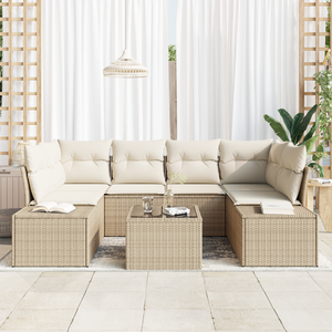 Set di divani da giardino 7 Pezzi con cuscini Beige Polirattan