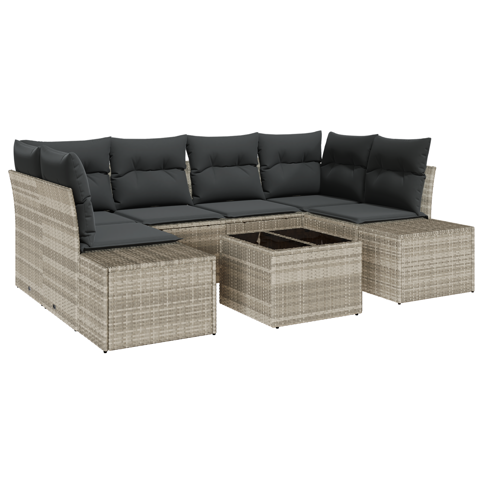 Set Divano da Giardino 7 Pezzi con Cuscini Grigio Chiaro Polyrattan