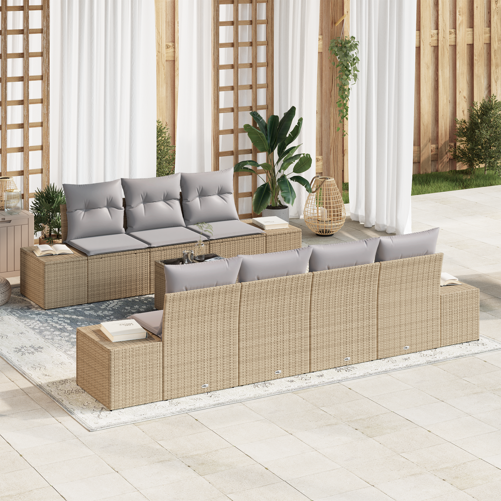Set divano giardino 8 pezzi con cuscini beige polyrattan