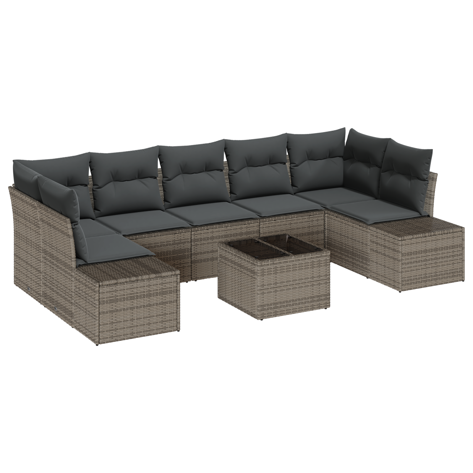 Set da Giardino 8 Pezzi con Cuscini Grigio Polyrattan