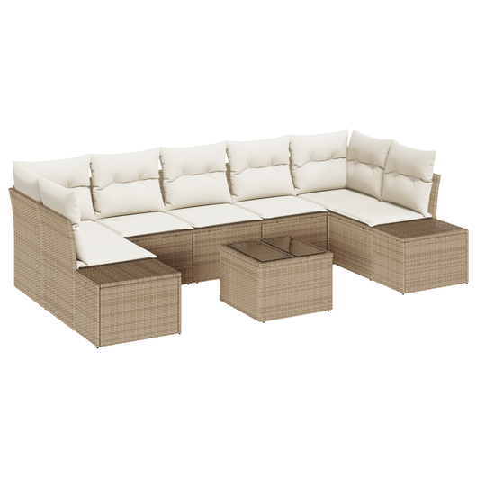 Set di 8 Pezzi Divano da Giardino con Cuscini Beige in Rattan Polivalente