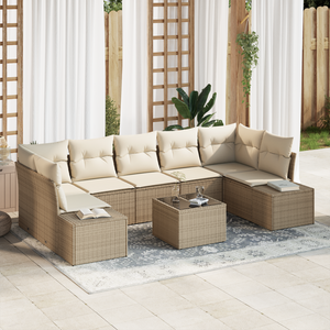 Set di 8 Pezzi Divano da Giardino con Cuscini Beige in Rattan Polivalente