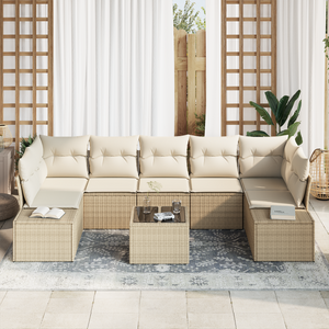 Set di 8 Pezzi Divano da Giardino con Cuscini Beige in Rattan Polivalente