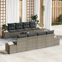 Set di Divani da Giardino da 9 Pezzi con Cuscini Grigio Polyrattan