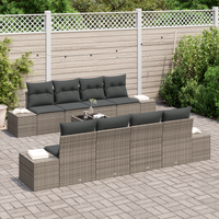 Set di Divani da Giardino da 9 Pezzi con Cuscini Grigio Polyrattan