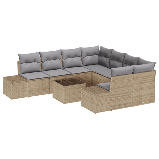 Set Divano da Giardino 9 Pezzi con Cuscini Beige Polyrattan