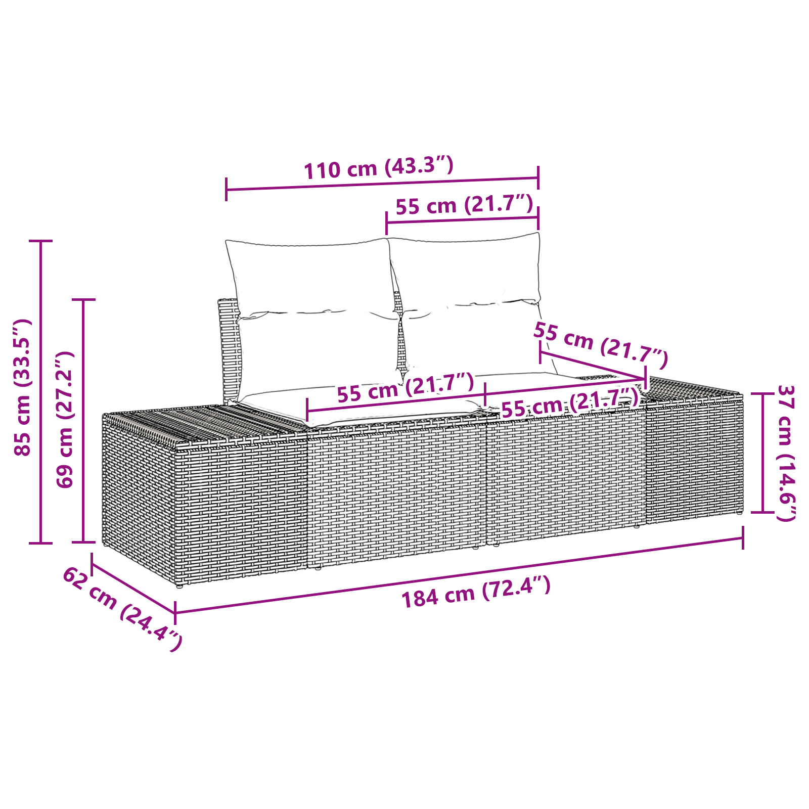 Set Divano Giardino 9 Pezzi con Cuscini Grigio Chiaro Rattan