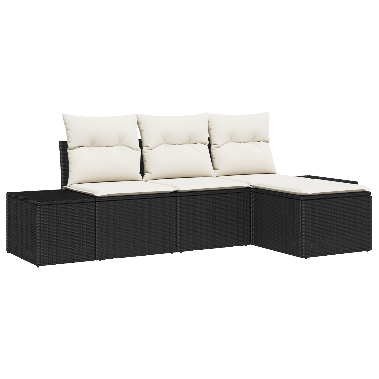Set di divani da giardino da 4 pezzi con cuscini in polyrattan nero