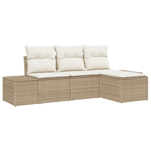 Set da Giardino a 4 Pezzi con Cuscini Beige in Polyrattan