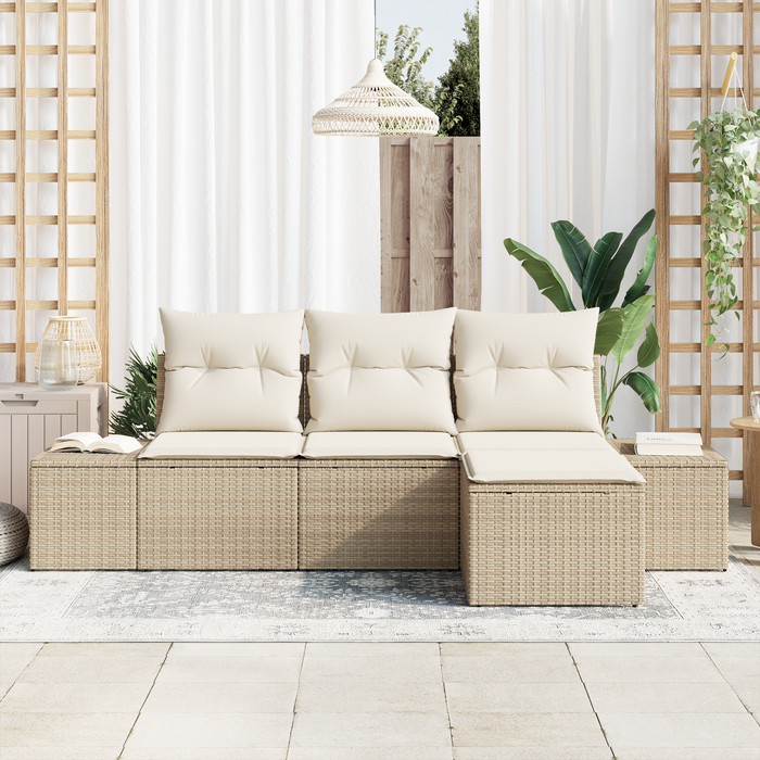 Set da Giardino a 4 Pezzi con Cuscini Beige in Polyrattan