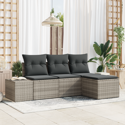 Set di divani da giardino a 4 pezzi con cuscini in polyrattan grigio chiaro