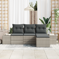 Set di divani da giardino a 4 pezzi con cuscini in polyrattan grigio chiaro