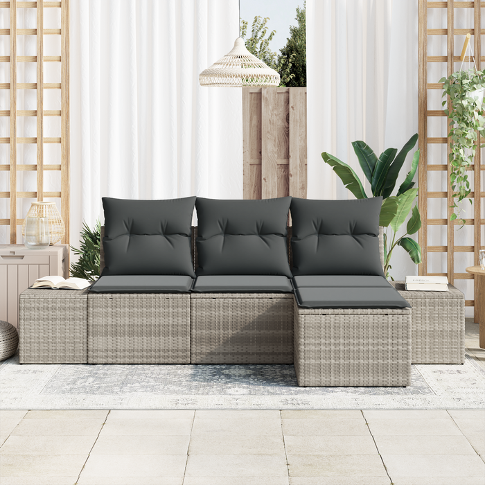 Set di divani da giardino a 4 pezzi con cuscini in polyrattan grigio chiaro