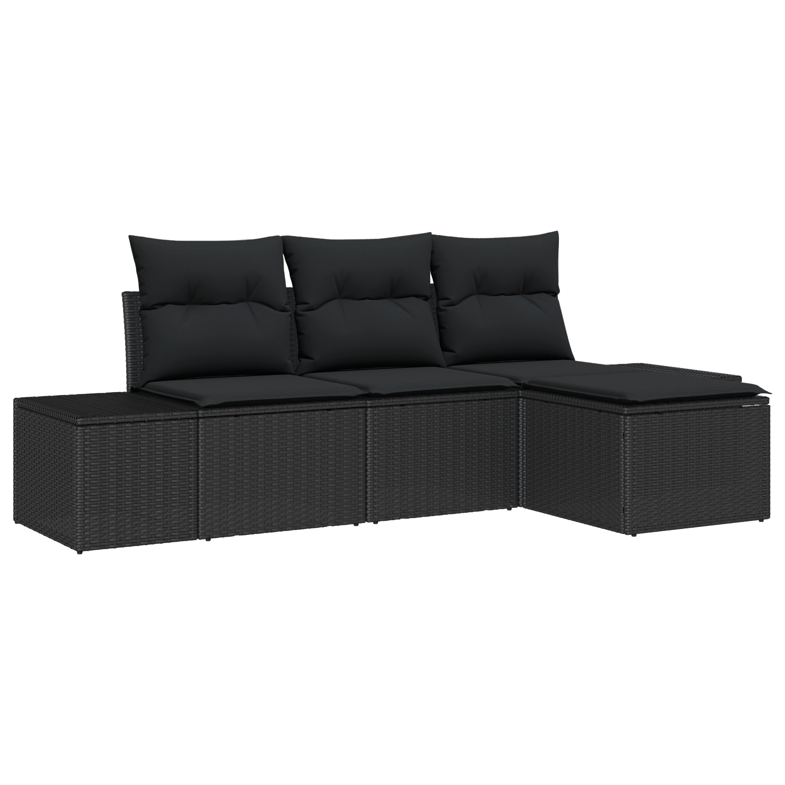 Set divano da giardino a 4 pezzi con cuscini Nero Polyrattan