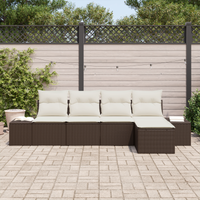 Set Divano da Giardino da 5 Pezzi con Cuscini in Rattan Poliestere Marrone
