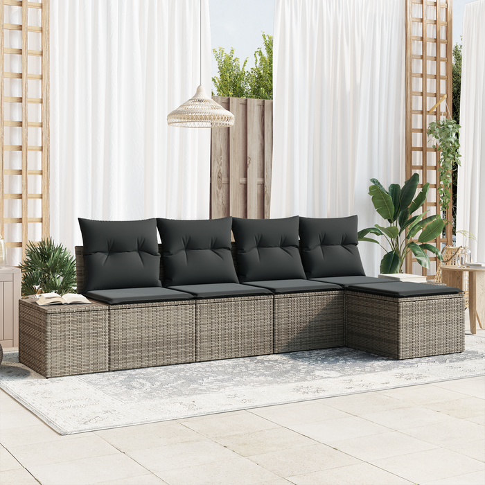Set Divano da Giardino 5 Pezzi con Cuscini Grigio in Rattan