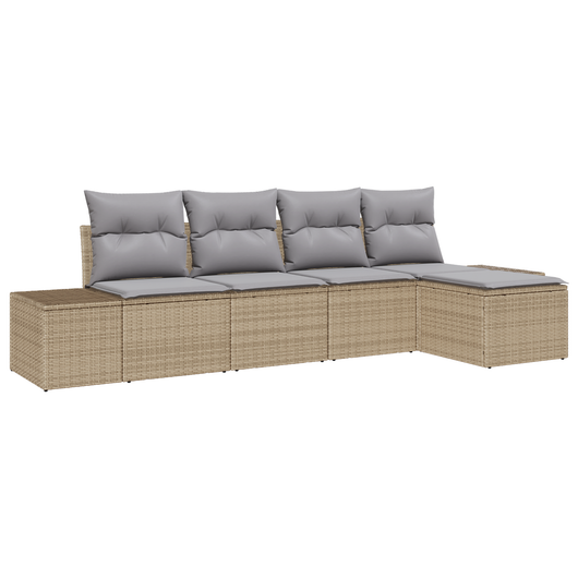 Set Divano Giardino 5 Pz con Cuscini Beige Polyrattan